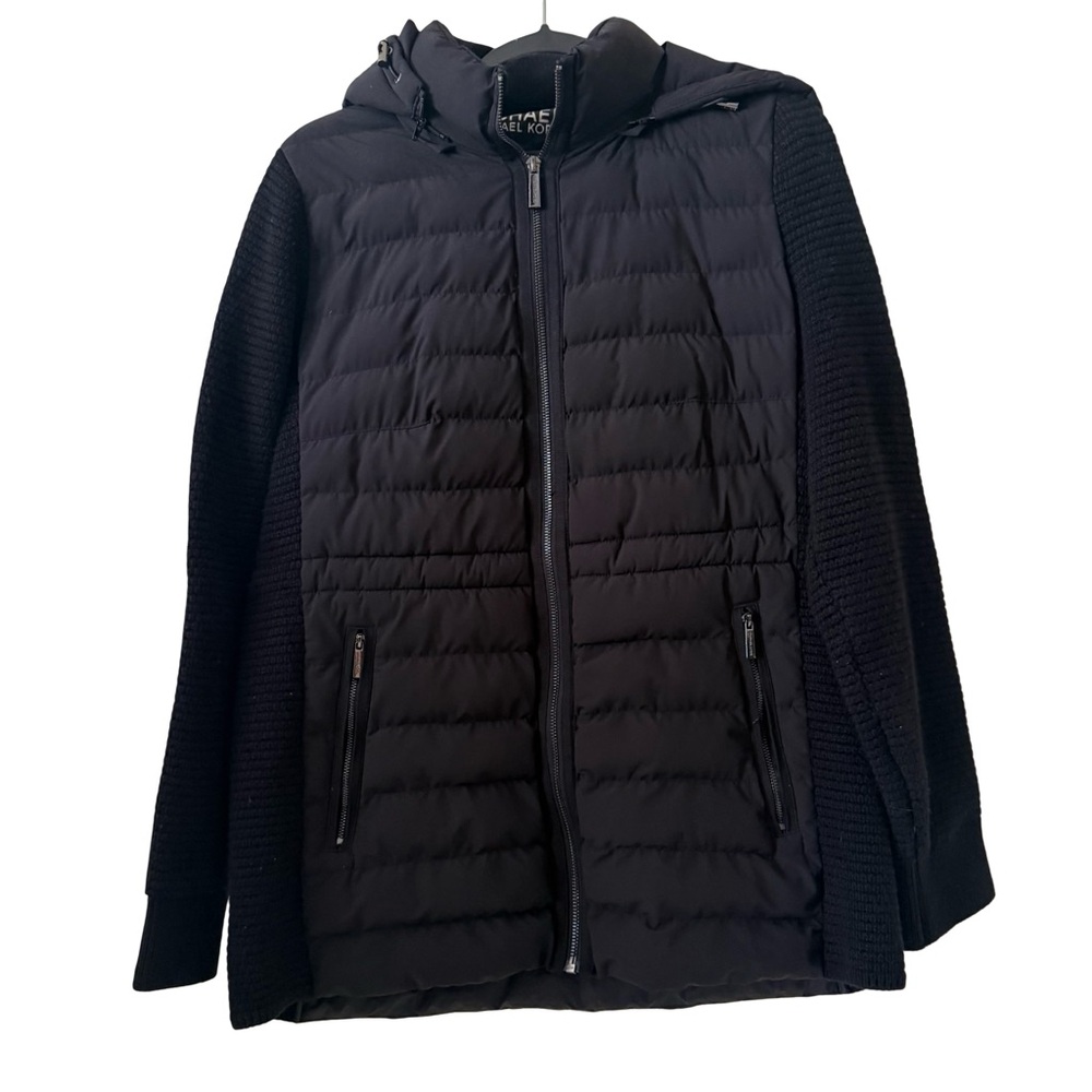 Michael KorsJayla Mixed Media Jacket Coat Down Feather Puffer Knit Sleeve SZ L